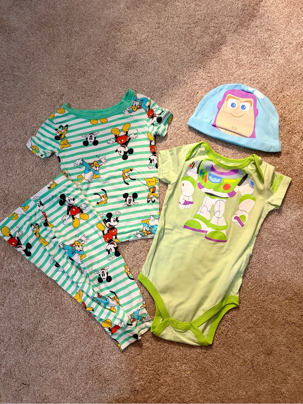 Disney Buzz Lightyear Onesie & Mickey PJ Set.